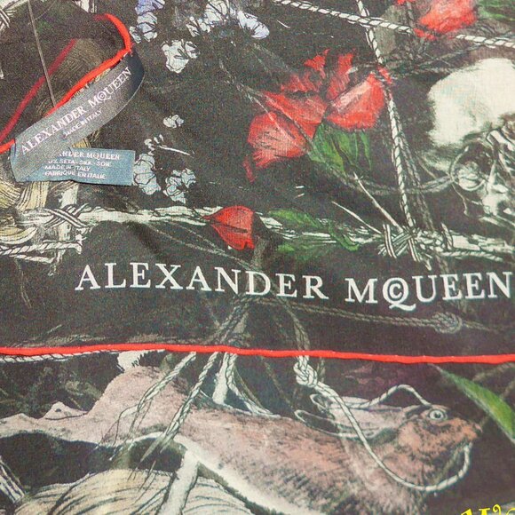 ALEXANDER MCQUEEN black Moon Sun Keys DEVIL TRAP silk chiffon 52"-sq scarf shawl - Picture 6 of 6